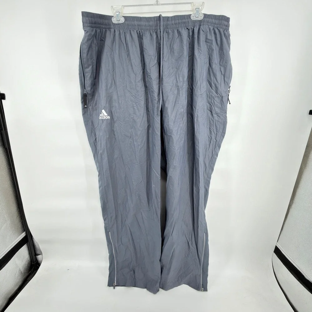 Adidas Mens 3XL Gray Nylon Mesh Lined Track Pants Ankle Zip Athletic Sweatpants